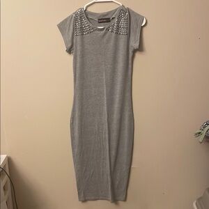 Boohoo Gray Sheath Midi Dress Cap Sleeve Crew Neck (Bin U)​
